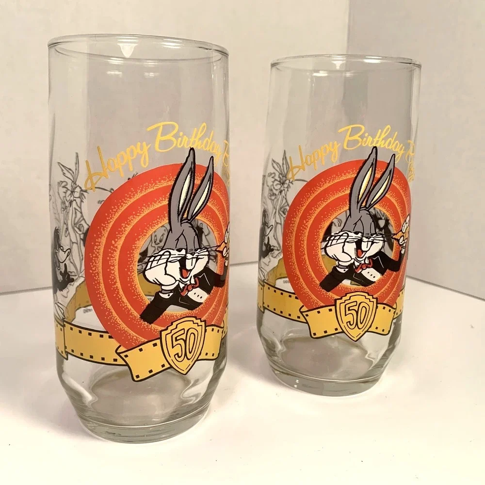 Vtg Happy Birthday Bugs Bunny Glasses 50th Anniversary‎ Warner Bros Looney Tunes